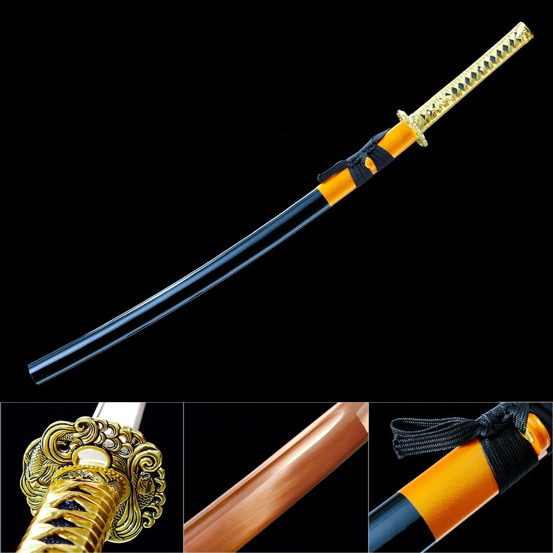 Authentic Japanese Katana Sword – Gold T10 Carbon Steel Blade – Full Tang – High Performance