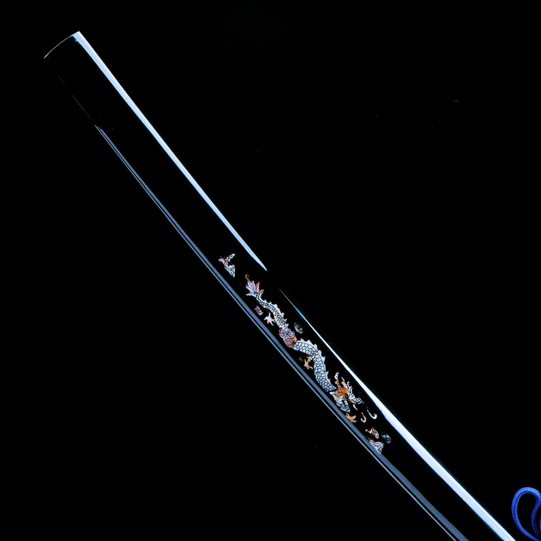 Authentic Japanese Katana Sword – Handmade Damascus Pattern Steel Blade – Black Scabbard