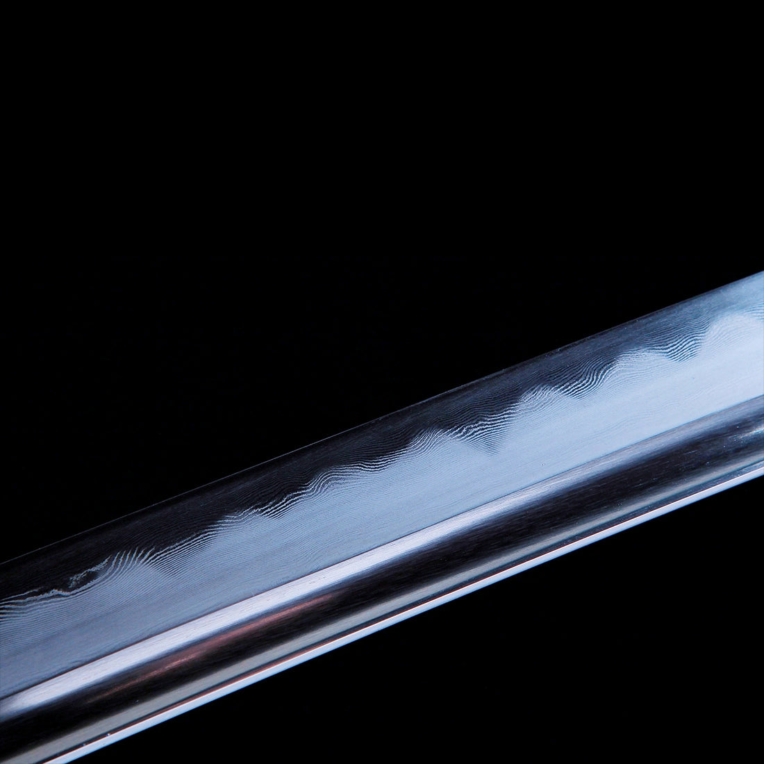 Authentic Japanese Katana Sword – Handmade Damascus Pattern Steel Blade – Black Scabbard