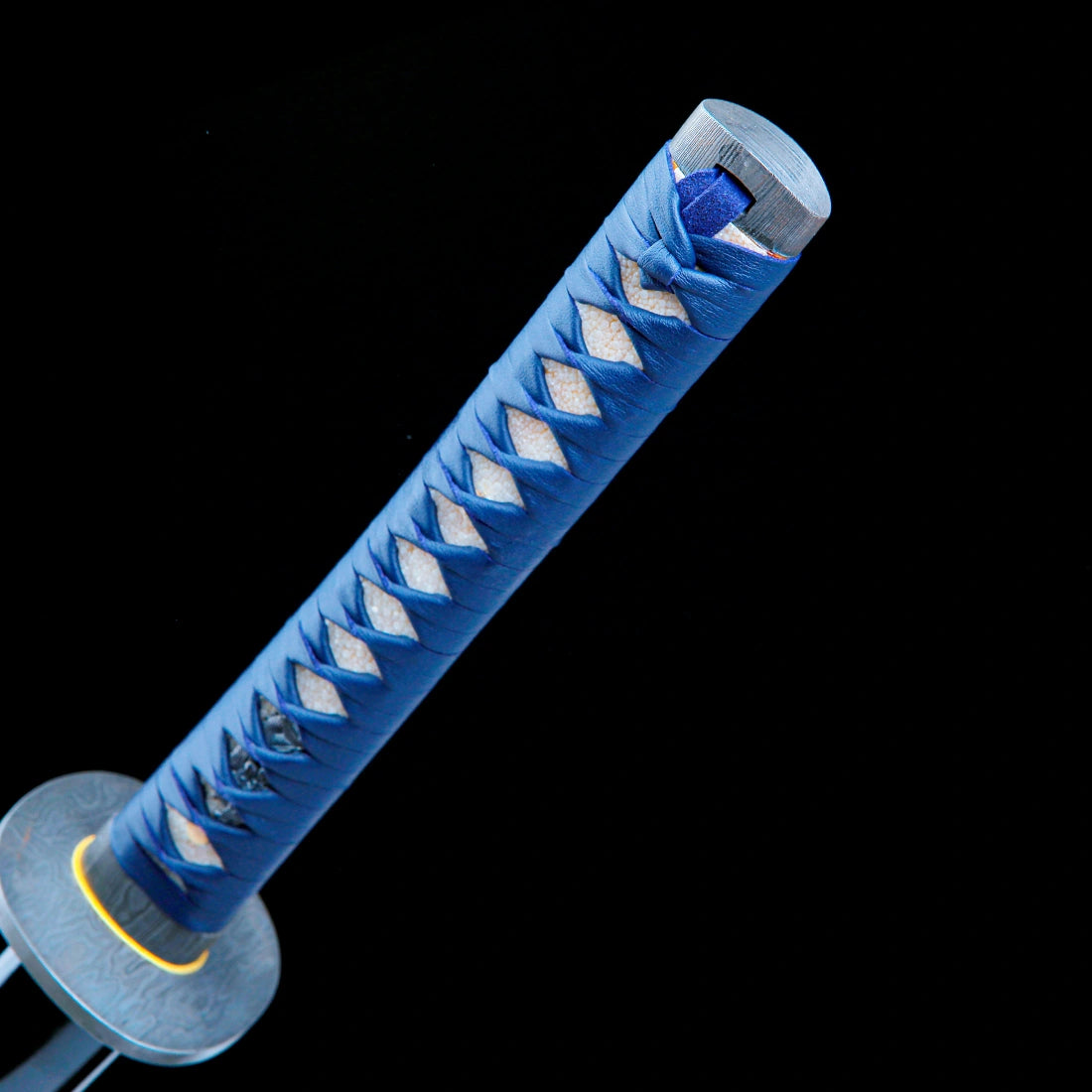 Authentic Japanese Katana Sword – Handmade Damascus Pattern Steel Blade – Black Scabbard