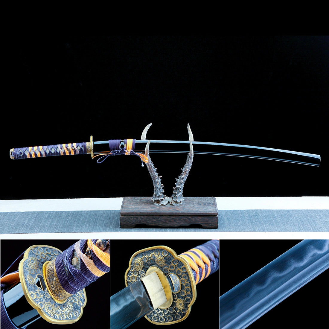 Real Katana Sword – Handmade T10 Carbon Steel Blade – Black – Full Tang