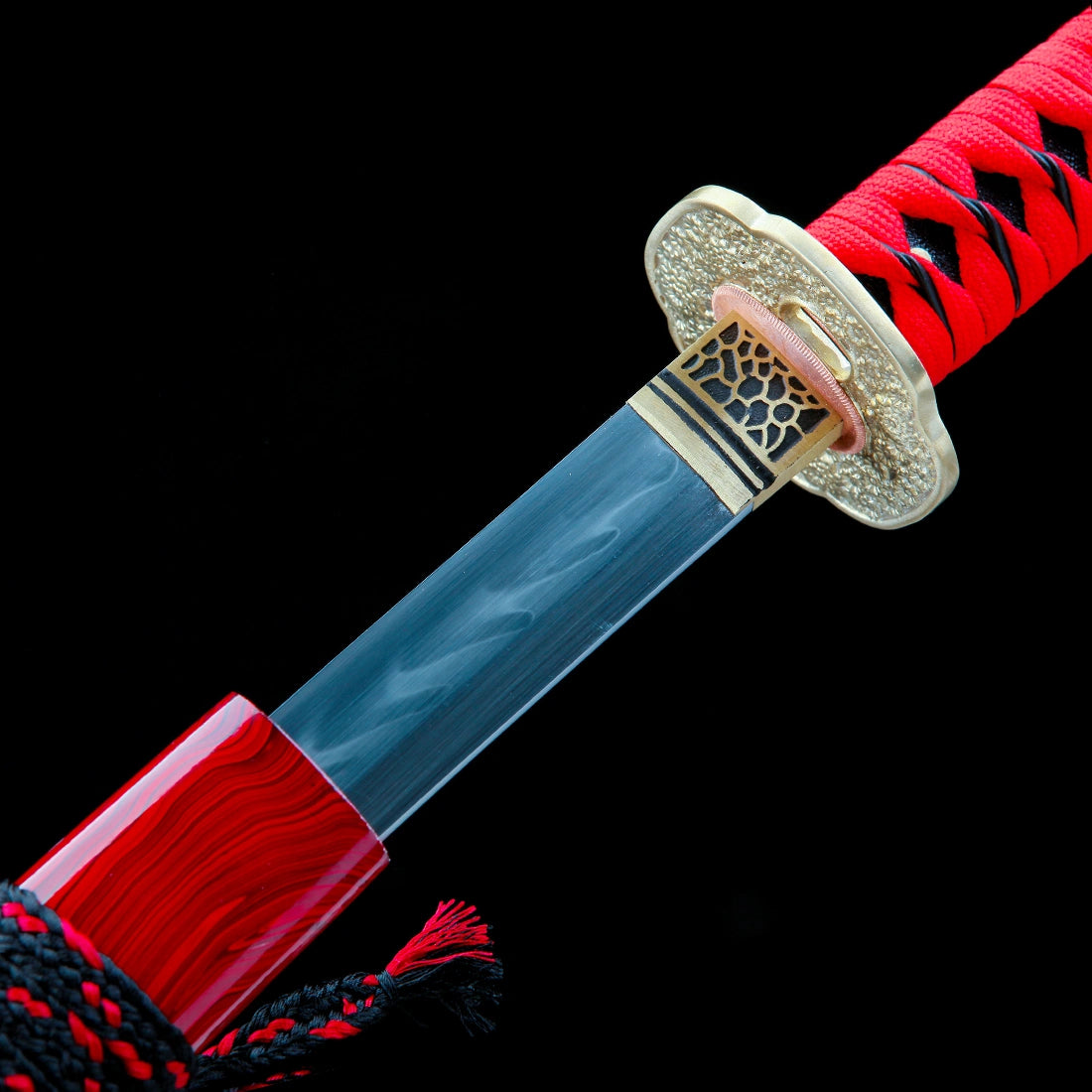 Authentic Katana Sword – T10 Clay Tempering Steel Sawtooth Pattern Blade – Full Tang – Red – Battle Ready