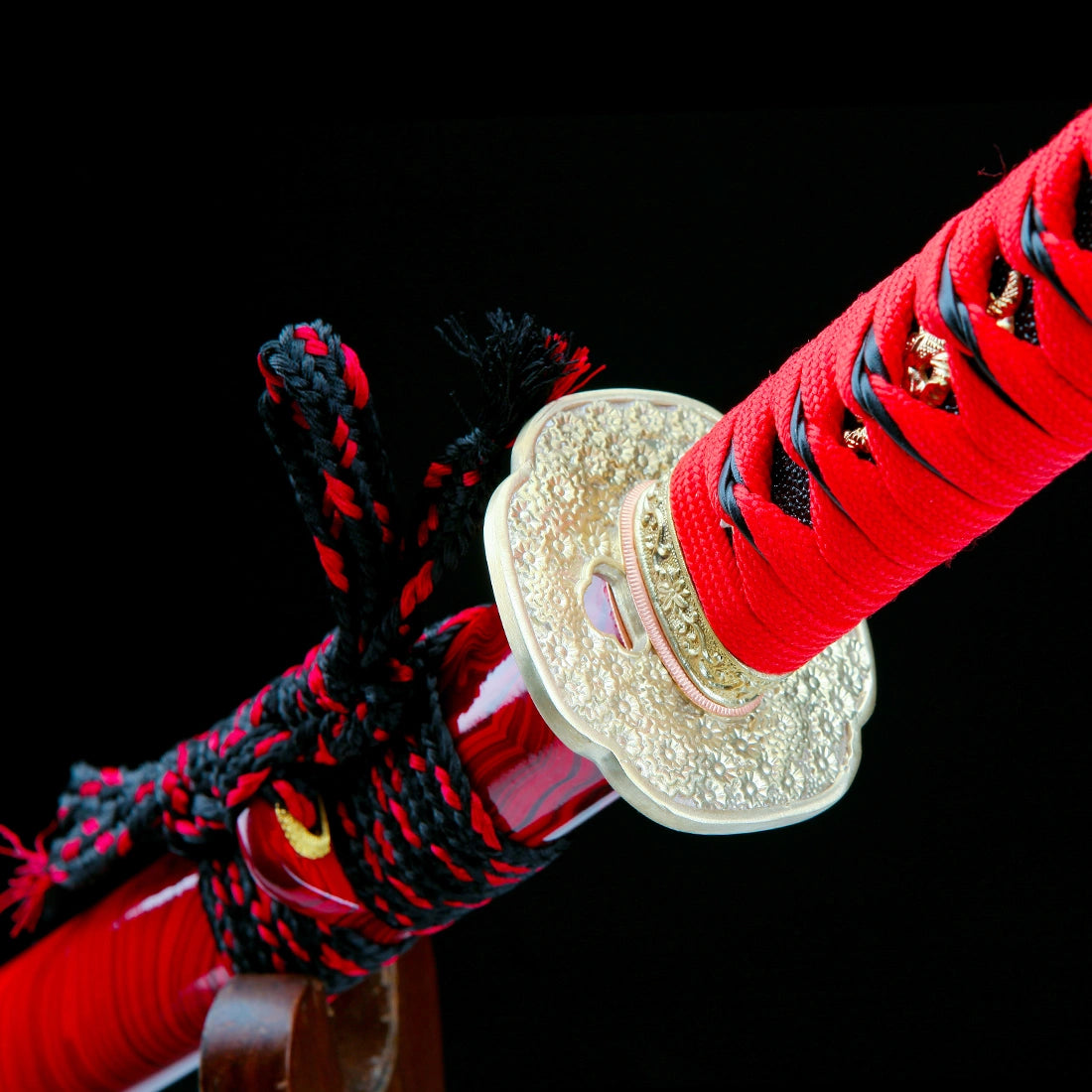 Authentic Katana Sword – T10 Clay Tempering Steel Sawtooth Pattern Blade – Full Tang – Red – Battle Ready