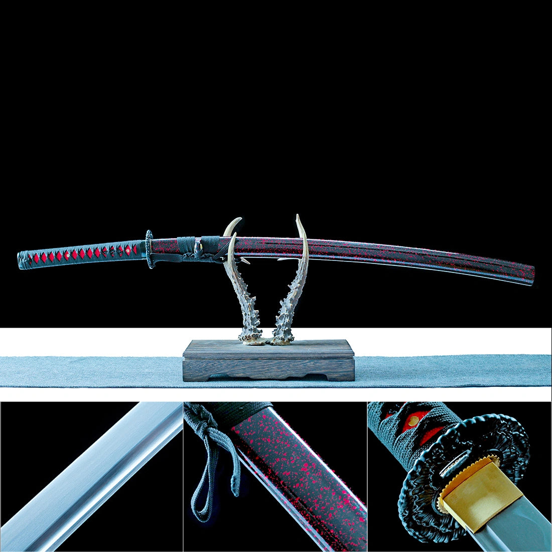 Handmade Samurai Sword – T10 Carbon Steel Blade – Full Tang – Red – Real Sword