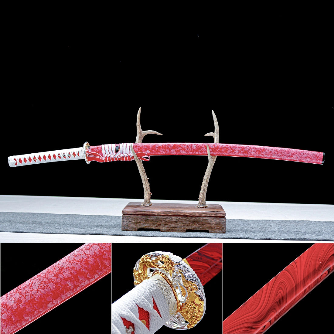 Real Katana Sword – Handmade Red T10 Carbon Steel Blade