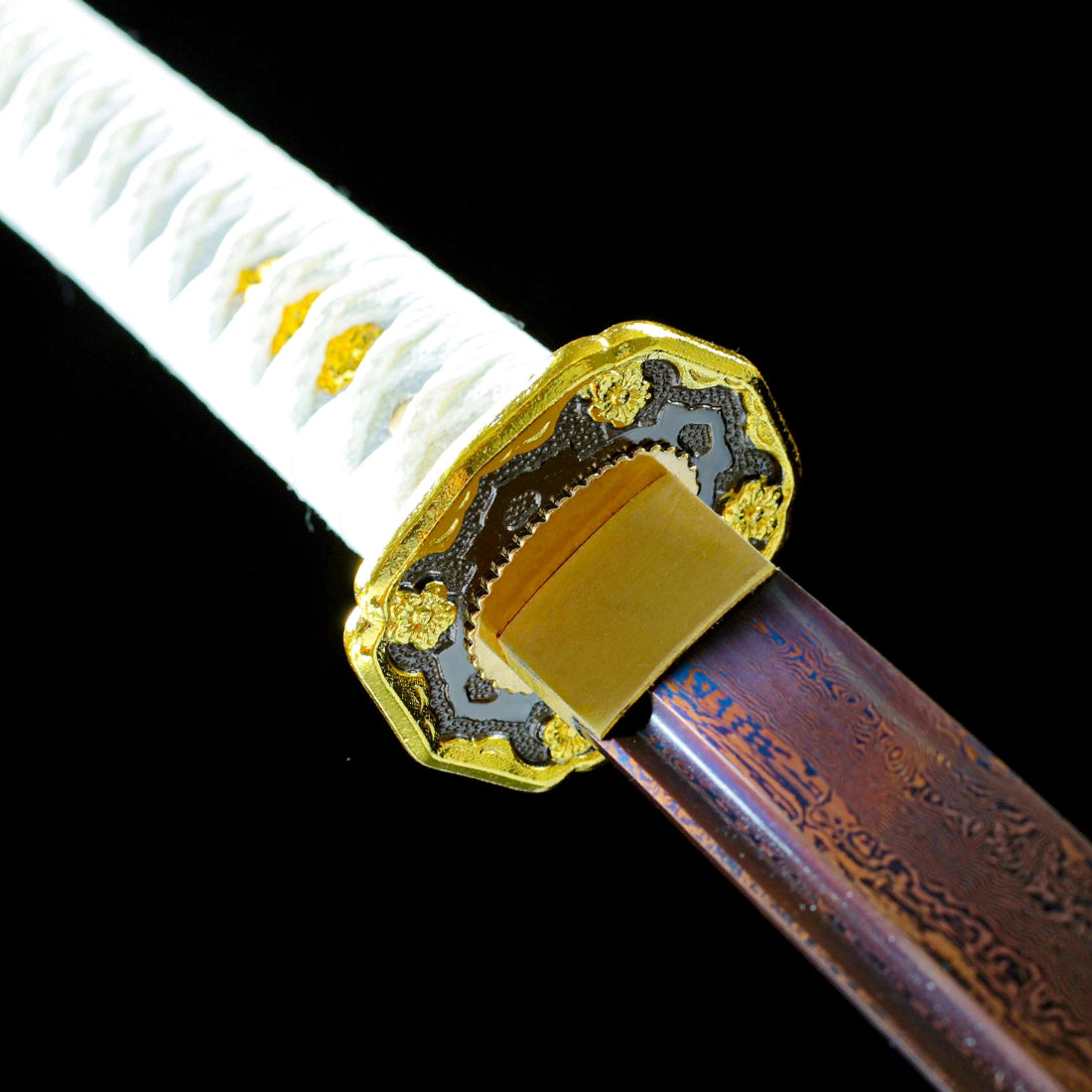 Japanese Tachi Sword – Handmade Red Damascus Pattern Steel Blade