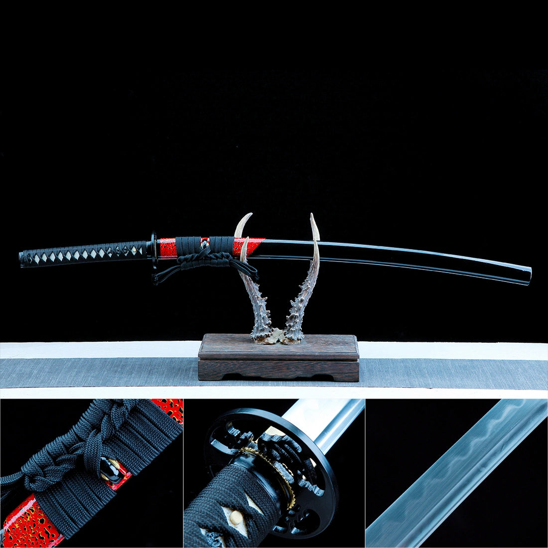 Real Handmade Katana Sword – T10 Carbon Steel Blade – Full Tang – Black – Collector’s Edition
