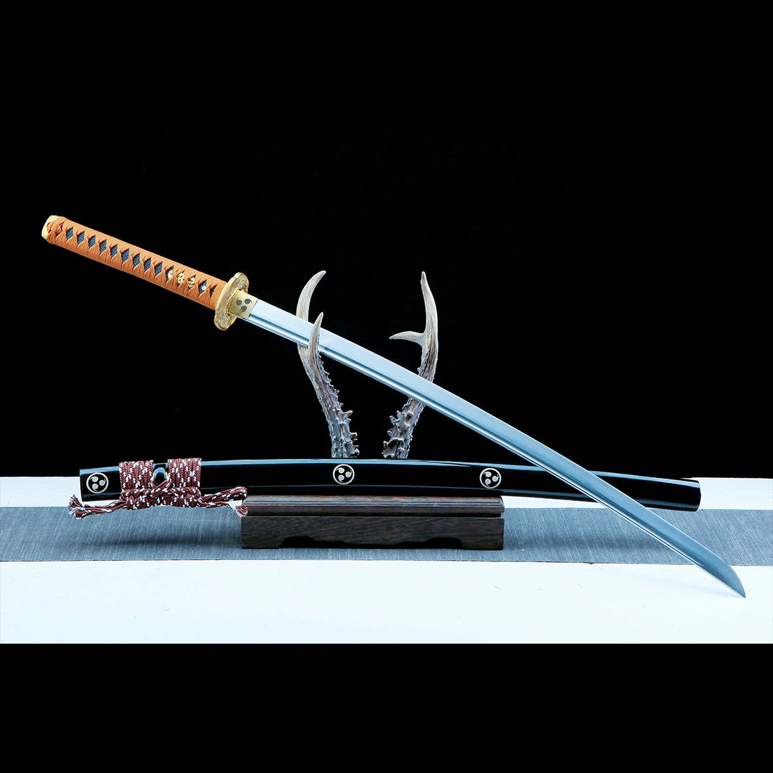 Real Japanese Katana Sword – T10 Carbon Steel Blade – Full Tang – Black – High Performance