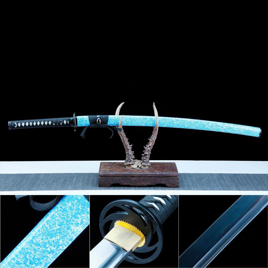 Real Handmade Katana Sword – T10 Carbon Steel Blade – Full Tang – Blue – High Performance