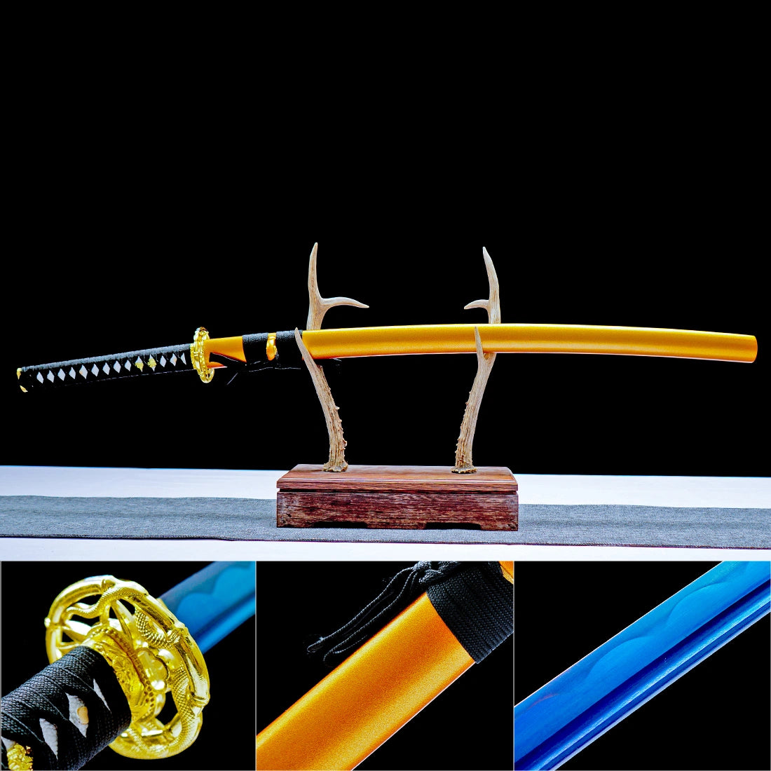 Real Japanese Katana Sword – Handmade Blue 1065 Carbon Steel Blade – Orange Scabbard – Full Tang – Premium Quality