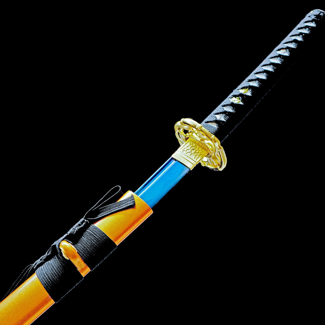 Real Japanese Katana Sword – Handmade Blue 1065 Carbon Steel Blade – Orange Scabbard – Full Tang – Premium Quality