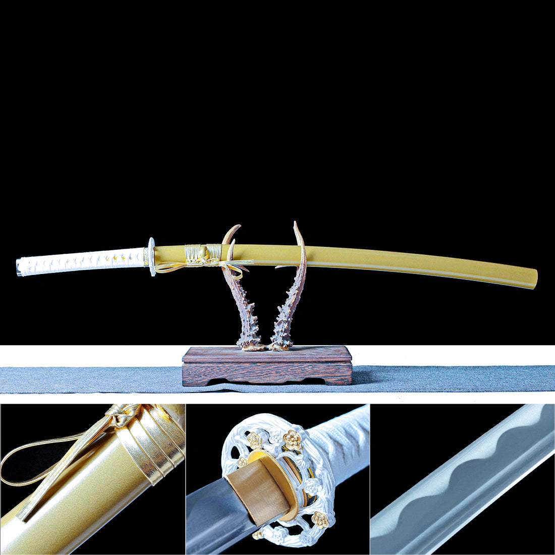 Real Katana Sword – Handmade 1060 Carbon Steel Blade – Gold – Full Tang – Premium Quality