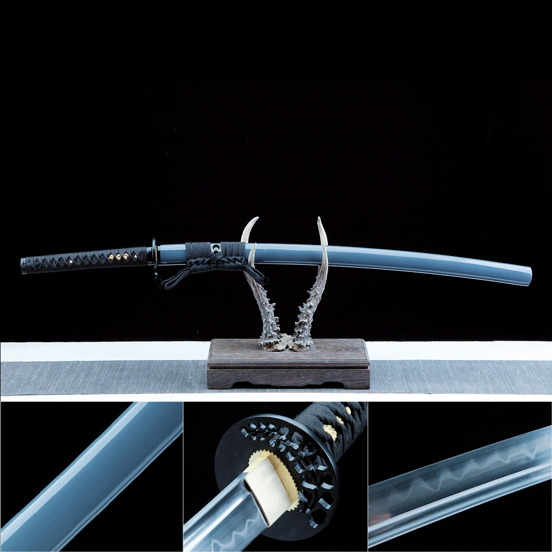 Real Katana Sword – Handmade 1065 Carbon Steel Blade – Gray – Full Tang – Collector’s Edition