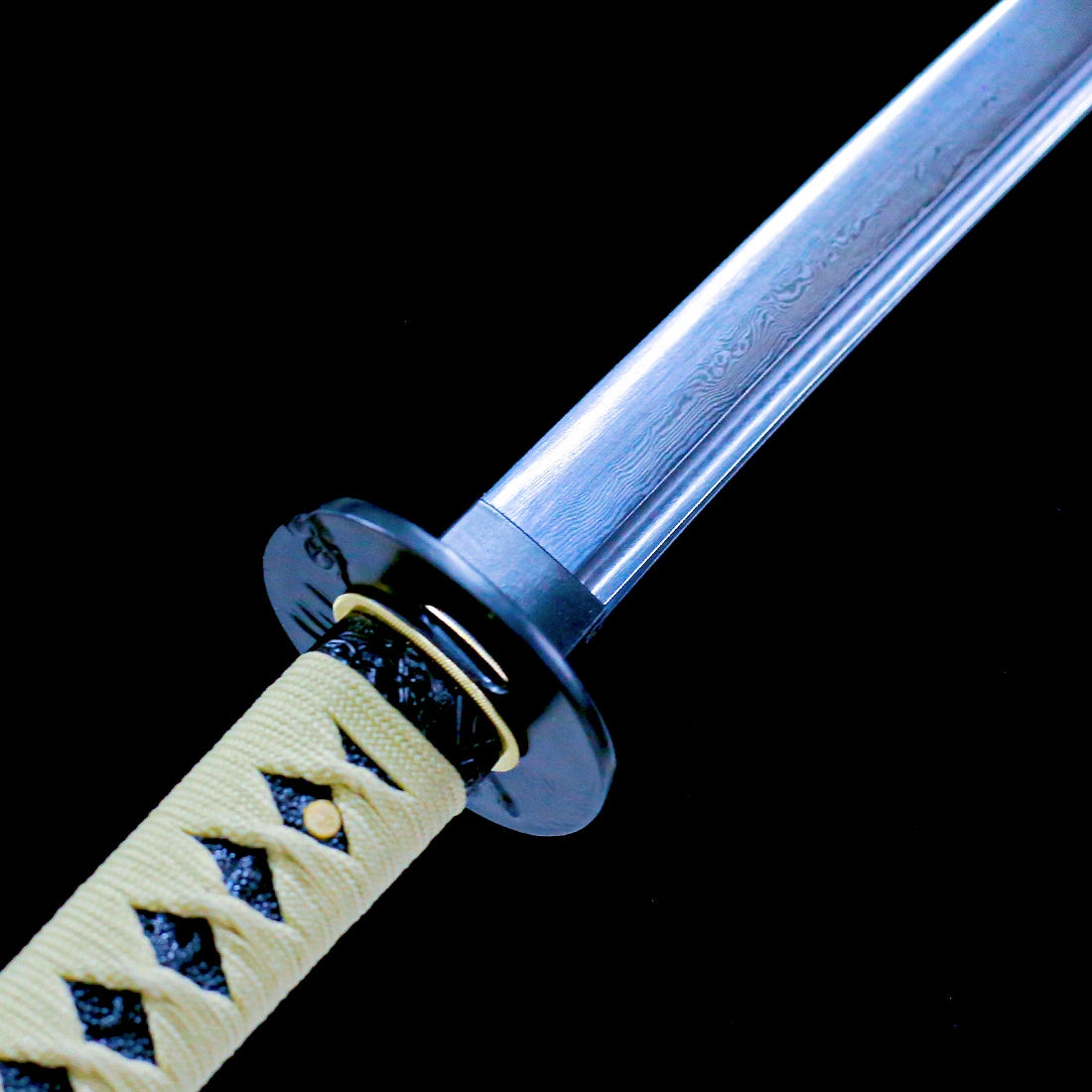 Real Katana Sword – Handmade Black Damascus Pattern Steel Blade – High Performance – Full Tang – Collector’s Edition