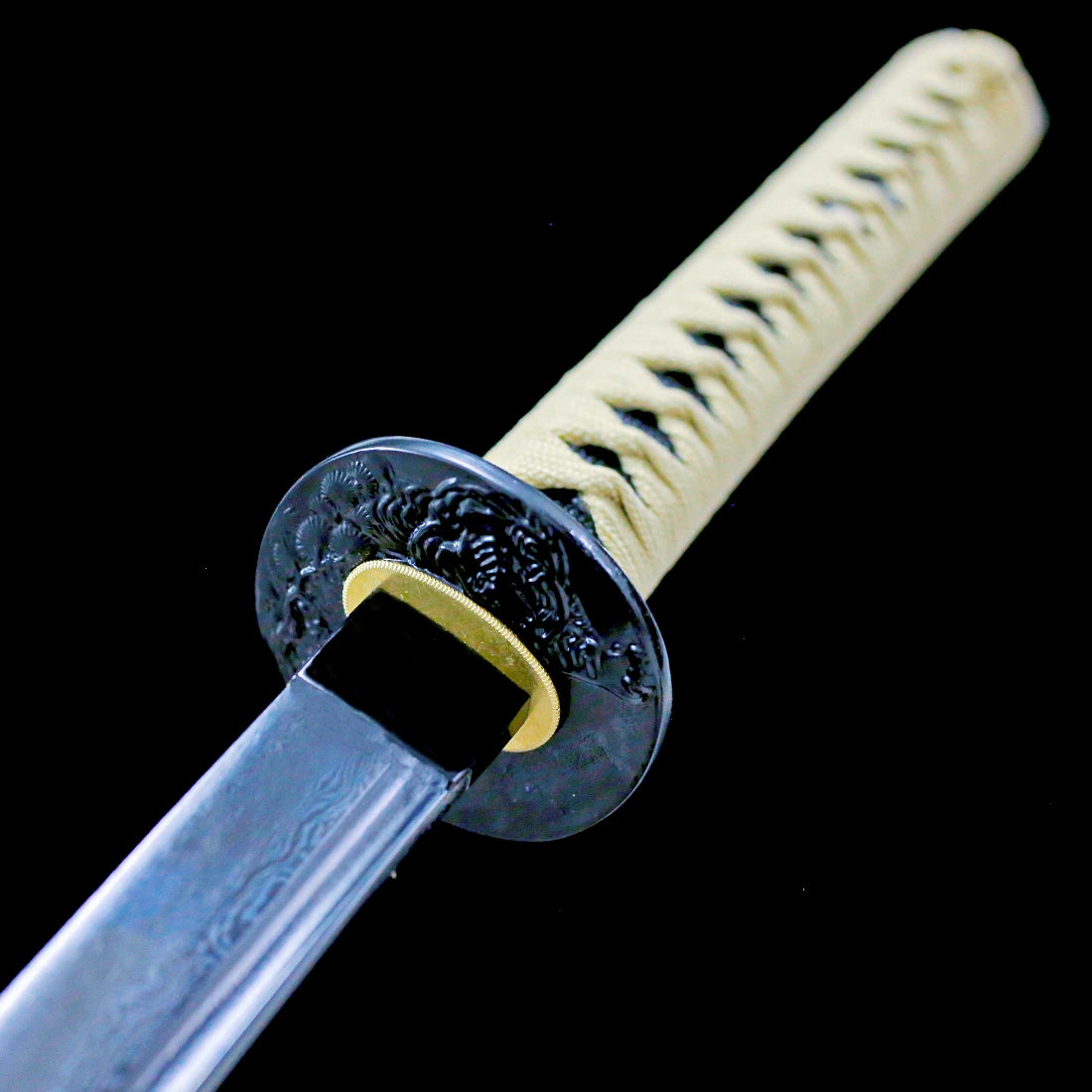 Real Katana Sword – Handmade Black Damascus Pattern Steel Blade – High Performance – Full Tang – Collector’s Edition