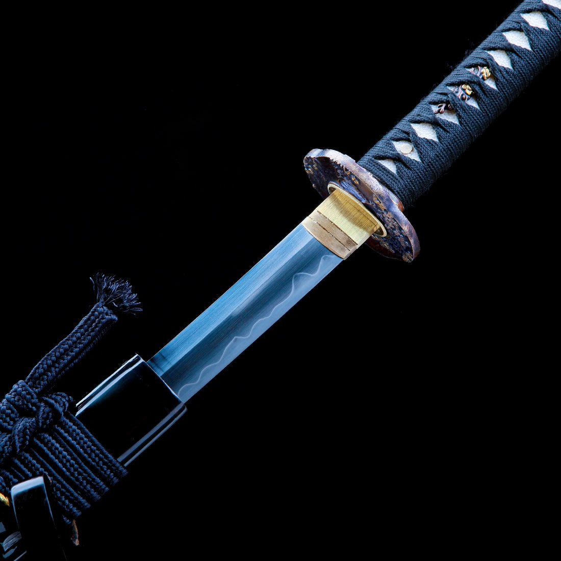 Real Katana Sword – Handmade T10 Carbon Steel Blade – Full Tang – Black Scabbard – Collector’s Edition