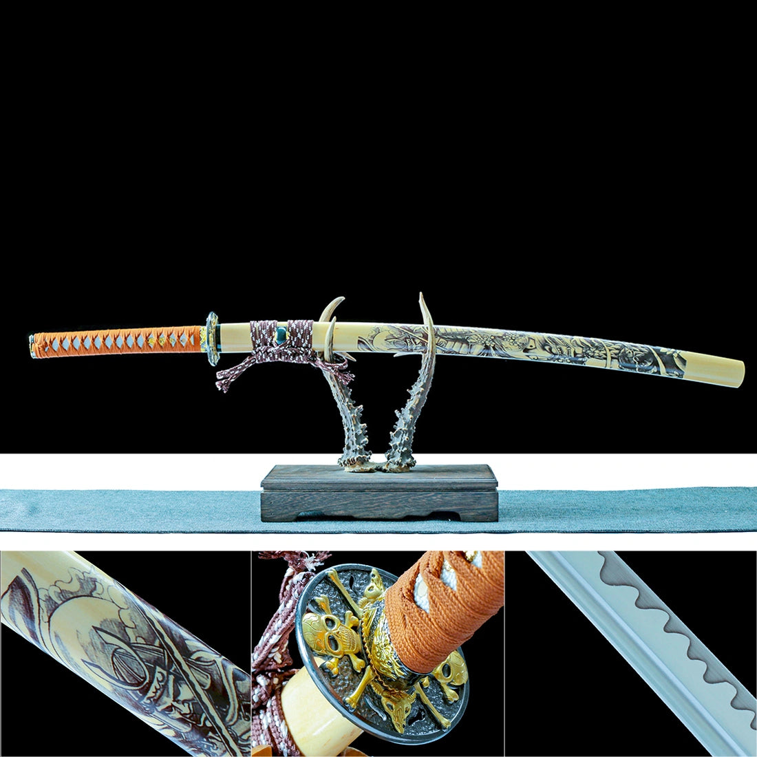 Real Katana Sword – High Performance T10 Carbon Steel Blade – Full Tang – Beige – Battle Ready