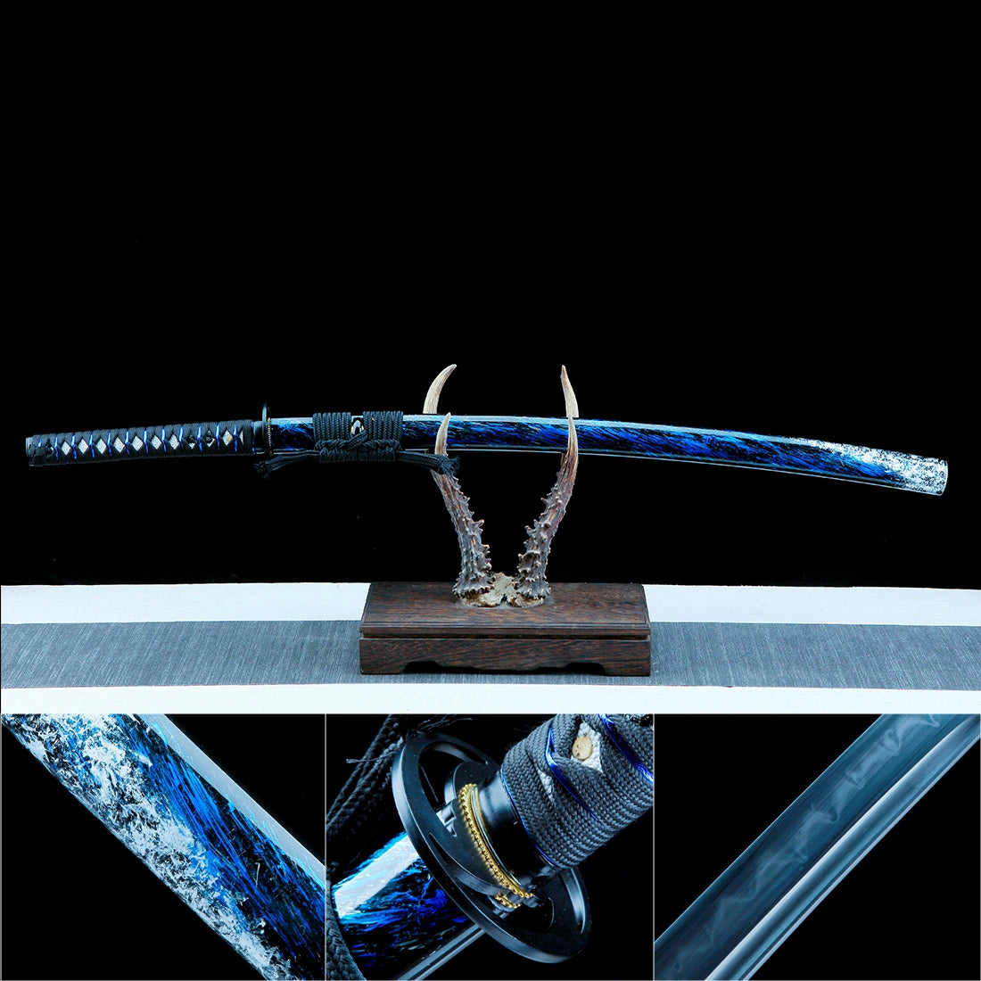 Real Japanese Samurai Sword – Handmade T10 Carbon Steel Blade – Blue – Full Tang – Battle Ready