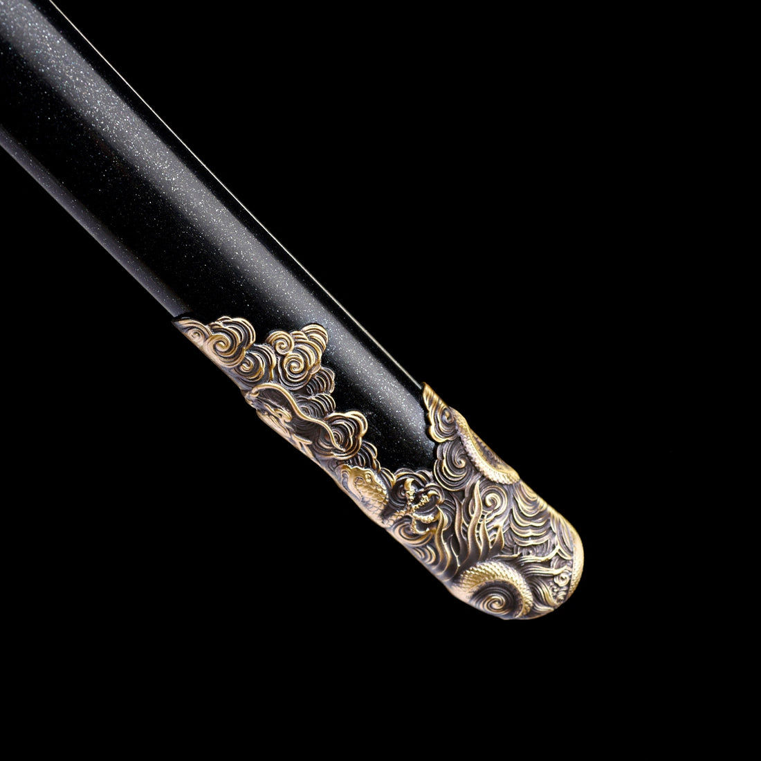 Tachi Sword – Full Black – S7 Tool Steel with Mirror Polish – Pure Copper Ornaments