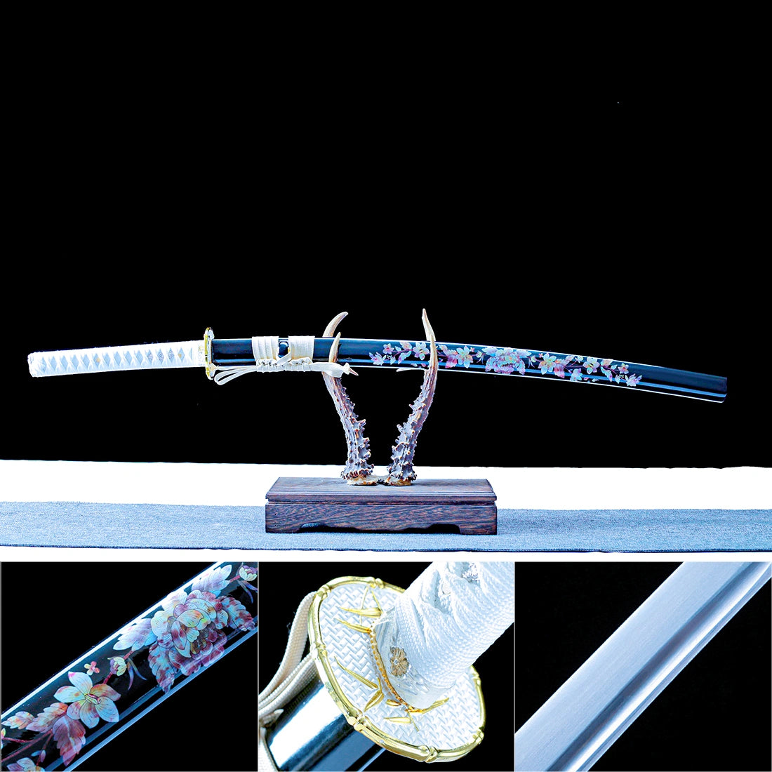 True Japanese Katana Sword – Handmade T10 Carbon Steel Blade – Full Tang – Black Scabbard