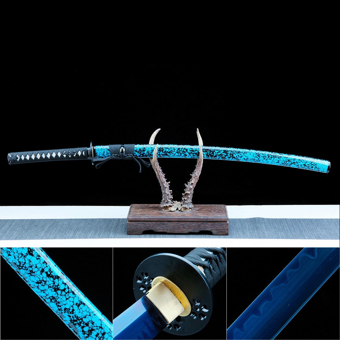 True Katana Sword – Handmade Blue T10 Carbon Steel Steel Blade – Blue – Battle Ready