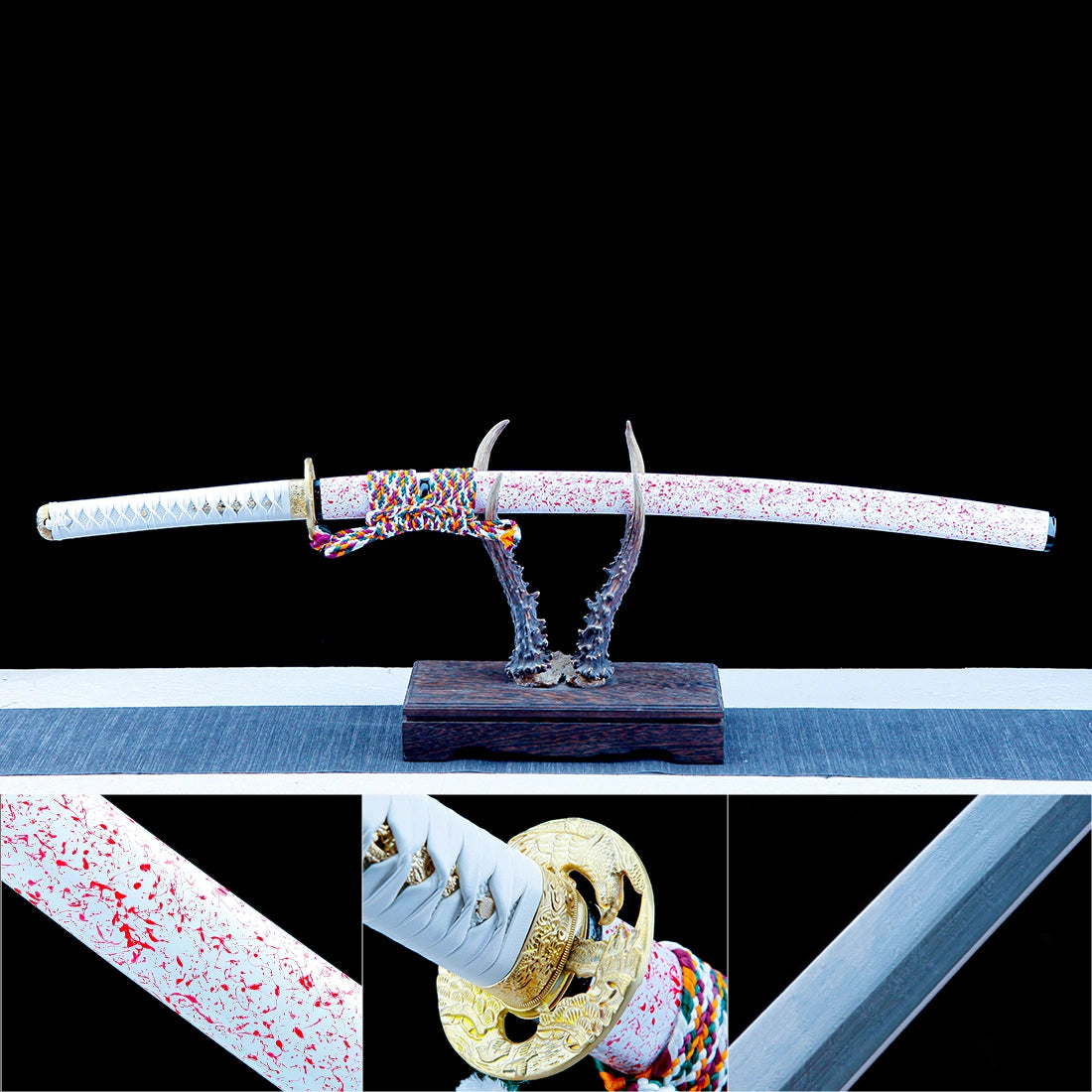 True Katana Sword – Handmade Damascus Pattern Steel Blade – Full Tang – High Performance – White Scabbard