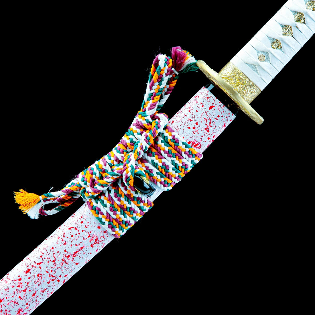 True Katana Sword – Handmade Damascus Pattern Steel Blade – Full Tang – High Performance – White Scabbard
