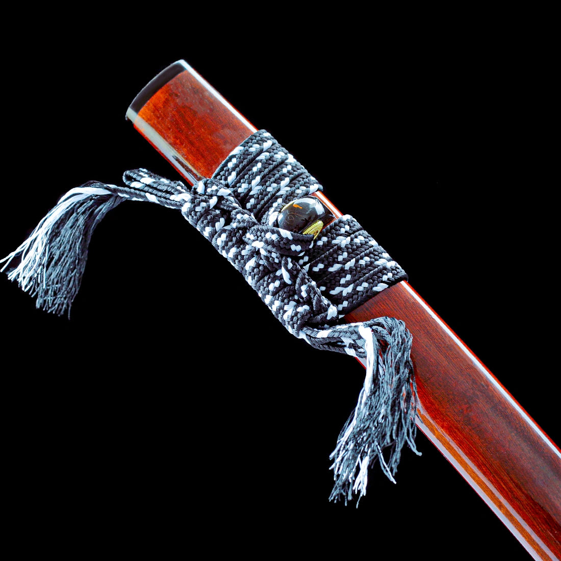 True Katana – Handmade Black Damascus Pattern Steel Blade – Brown Scabbard – Full Tang
