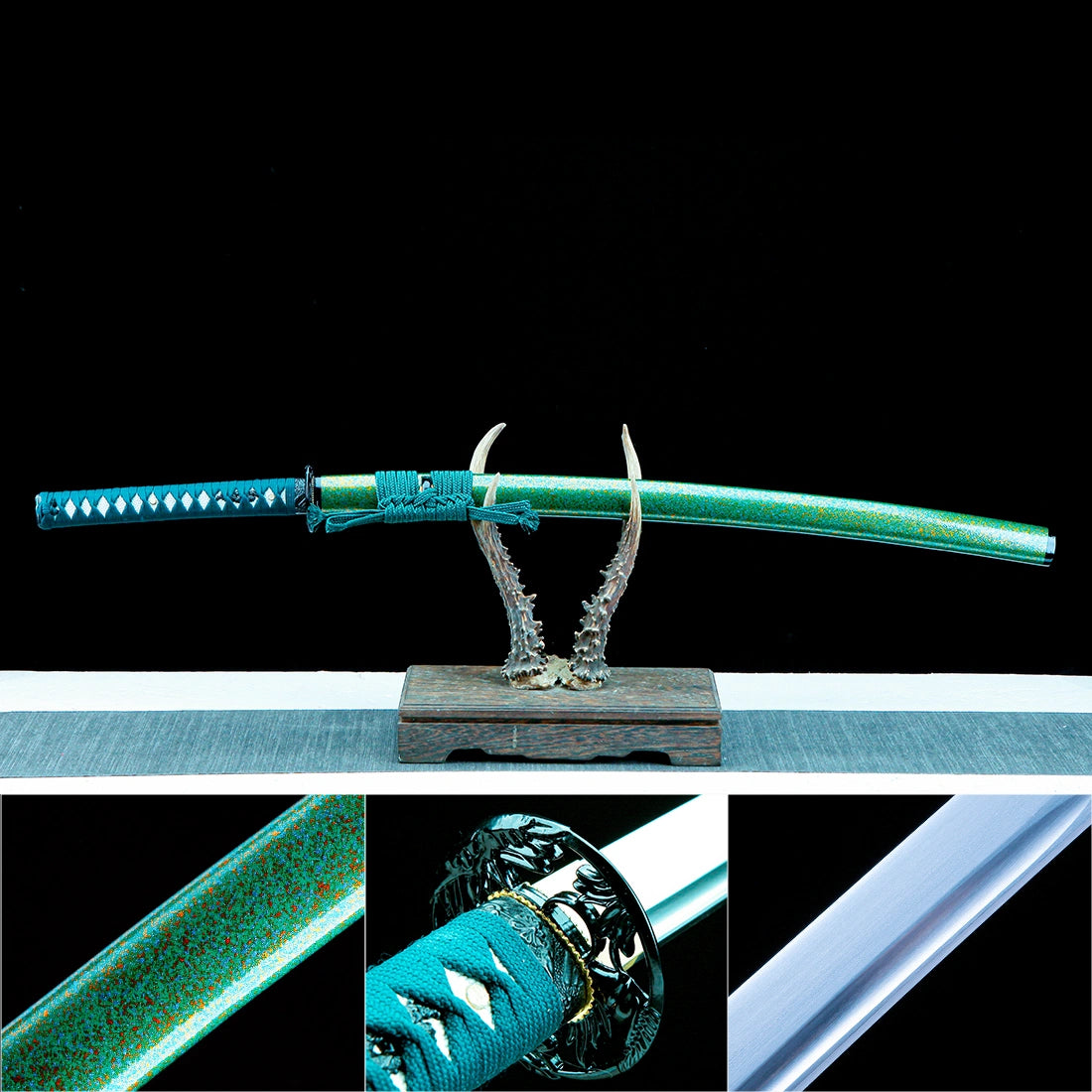 True Katana – Handmade T10 Carbon Steel Blade – Green Scabbard – High Performance – Full Tang