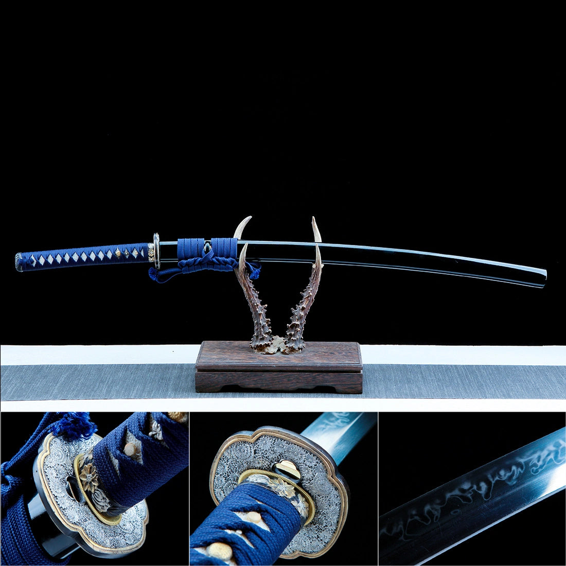 Real Katana Sword – Handmade T10 Clay Tempering Steel Blade – Black Scabbard – Battle Ready