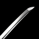 Hand-polished kissaki blade tip and bo-hi groove on 60 HRC 1065 carbon steel tachi sword