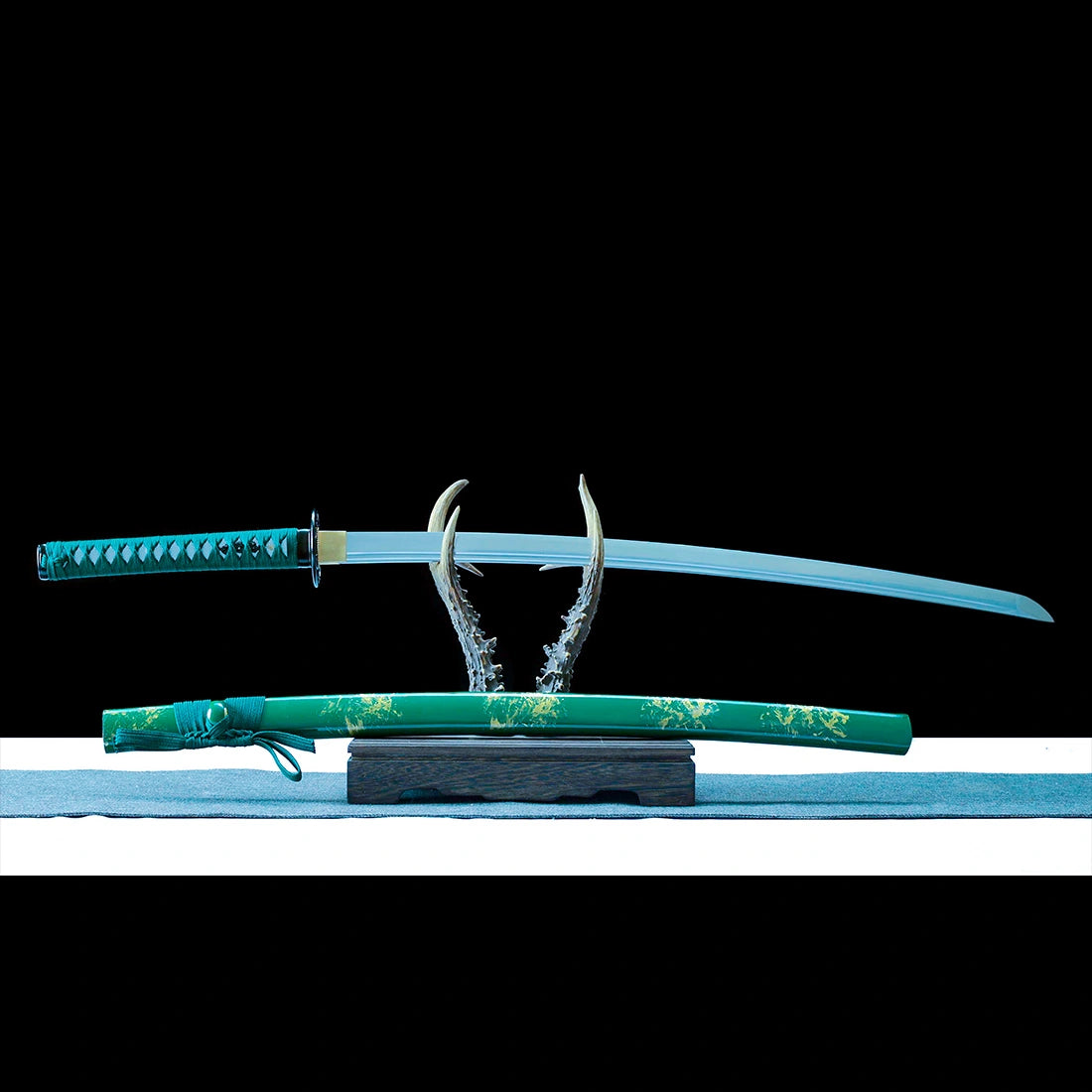 Authentic Handmade Katana Sword – T10 Carbon Steel Blade – Green – Full Tang – High Performance