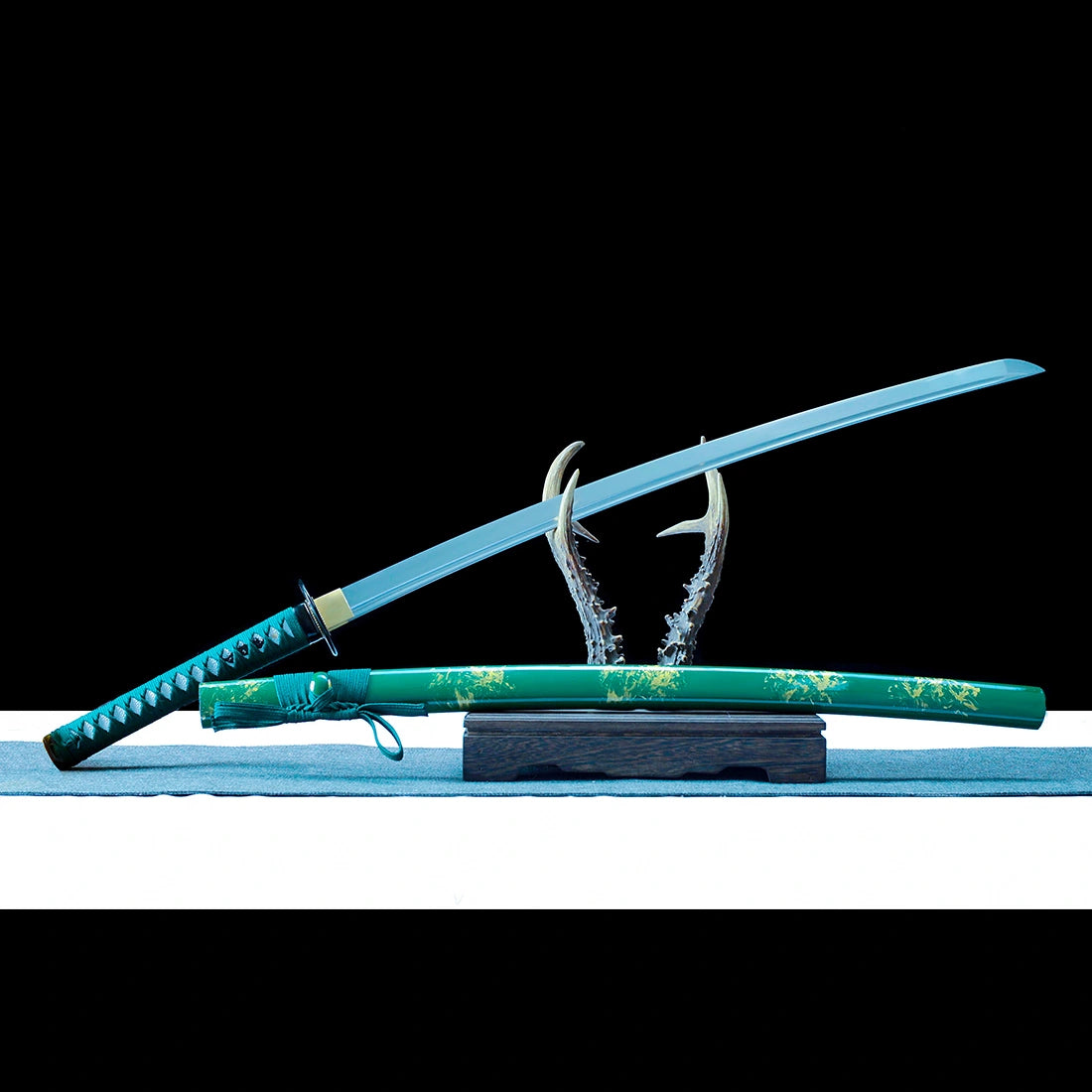 Authentic Handmade Katana Sword – T10 Carbon Steel Blade – Green – Full Tang – High Performance