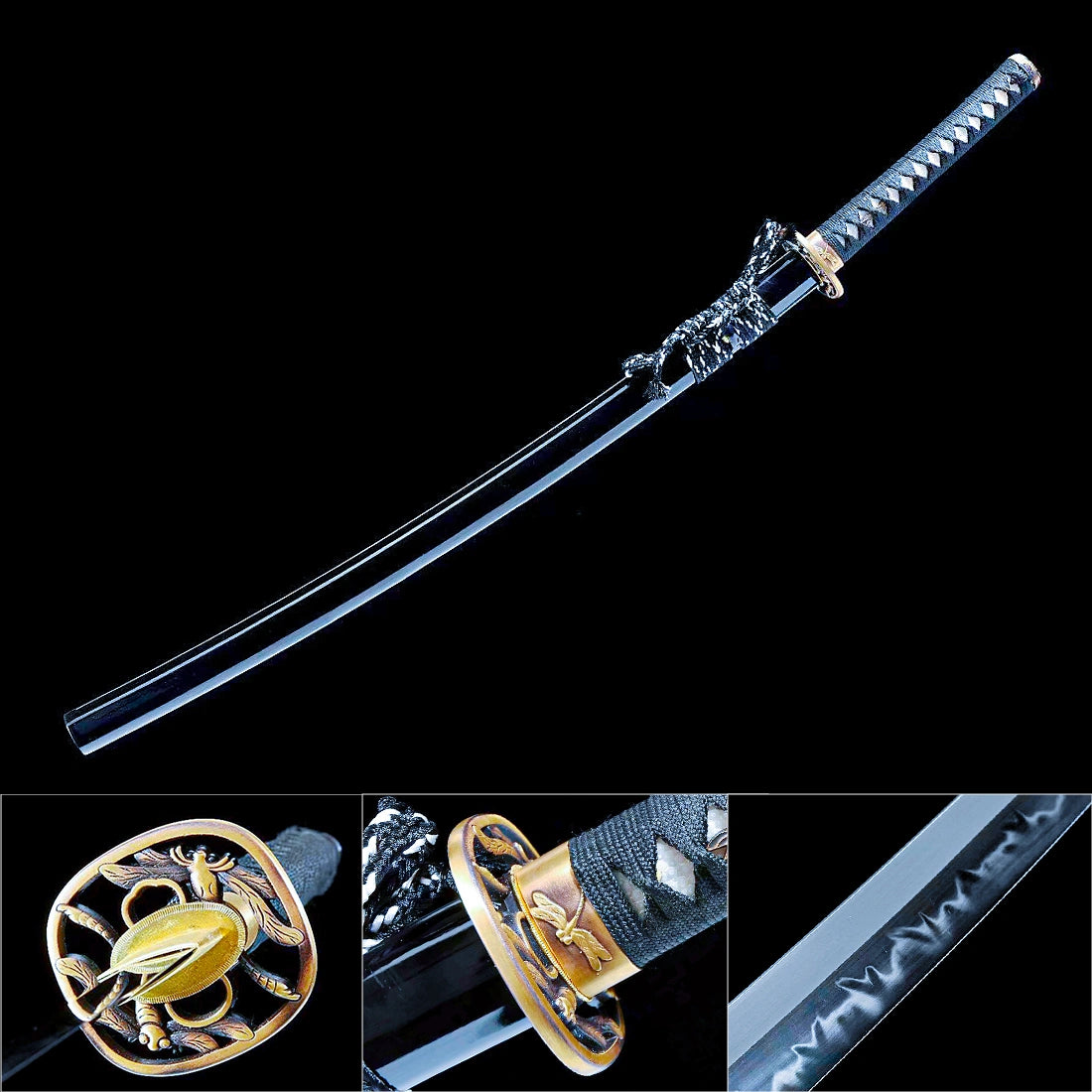Authentic Katana Sword – Handmade T10 Carbon Steel Blade – Full Tang – Black