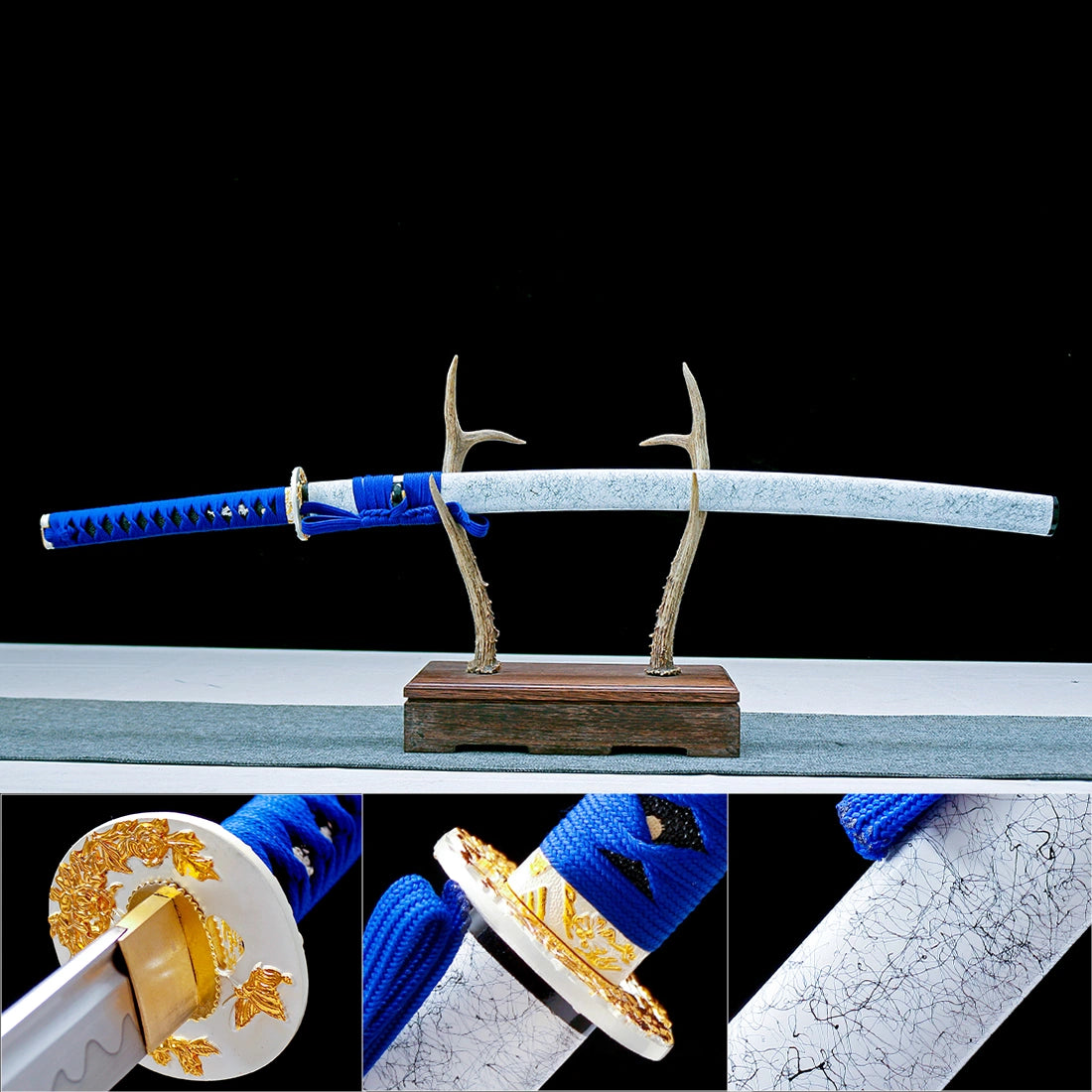 Real Japanese Katana Sword – Handmade T10 Carbon Steel Blade – White – Full Tang