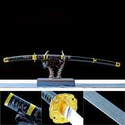 Real Japanese Katana Sword – Damascus Pattern Steel Blade – Full Tang – Black – High Performance
