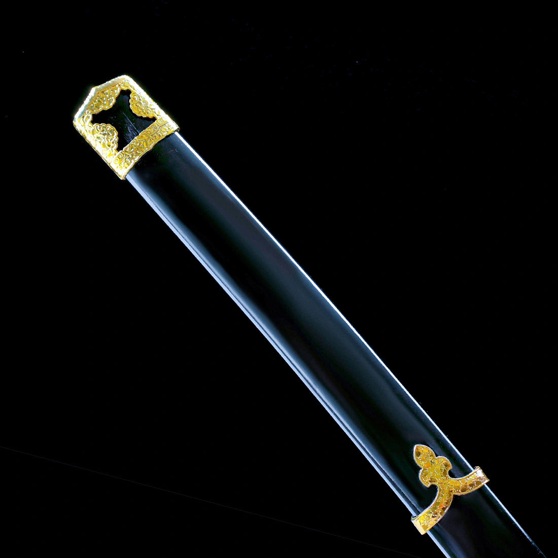 Real Japanese Katana Sword – Damascus Pattern Steel Blade – Full Tang – Black – High Performance