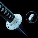 Real Japanese Katana Sword – Handmade Black T10 Steel Blade – White Scabbard
