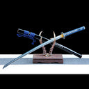 Authentic Japanese Katana Sword – Handmade Damascus Pattern Steel Blade – Black Scabbard