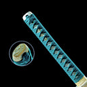 Green-wrapped tsuka and matching kashira details on the Verdant Thorn katana
