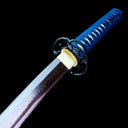Authentic Japanese Katana Sword – Handmade Red Damascus Pattern Steel Blade – Blue Scabbard