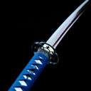 Authentic Japanese Katana Sword – Handmade Red Damascus Pattern Steel Blade – Blue Scabbard