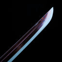 Authentic Japanese Katana Sword – Handmade Red Damascus Pattern Steel Blade – Blue Scabbard