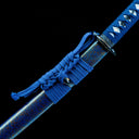 Authentic Japanese Katana Sword – Handmade Red Damascus Pattern Steel Blade – Blue Scabbard
