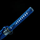 Authentic Japanese Katana Sword – Handmade Red Damascus Pattern Steel Blade – Blue Scabbard