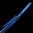 Authentic Japanese Katana Sword – Handmade Red Damascus Pattern Steel Blade – Blue Scabbard