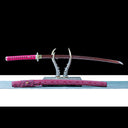 Authentic Japanese Katana – Handmade Red Damascus Pattern Steel Blade – Full Tang – Red – Battle Ready