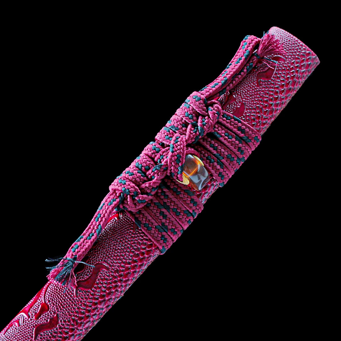 Authentic Japanese Katana – Handmade Red Damascus Pattern Steel Blade – Full Tang – Red – Battle Ready