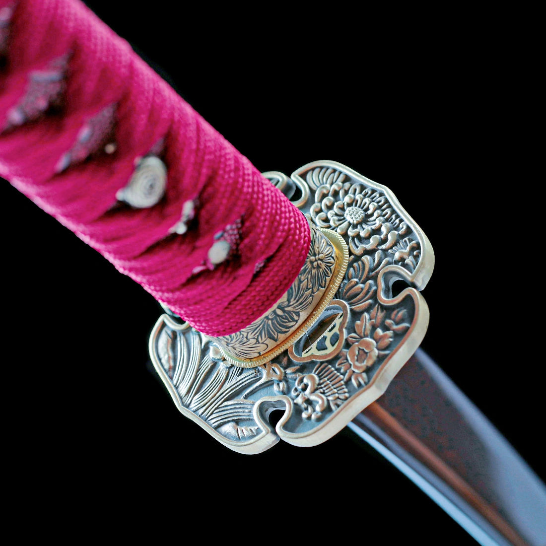 Authentic Japanese Katana – Handmade Red Damascus Pattern Steel Blade – Full Tang – Red – Battle Ready