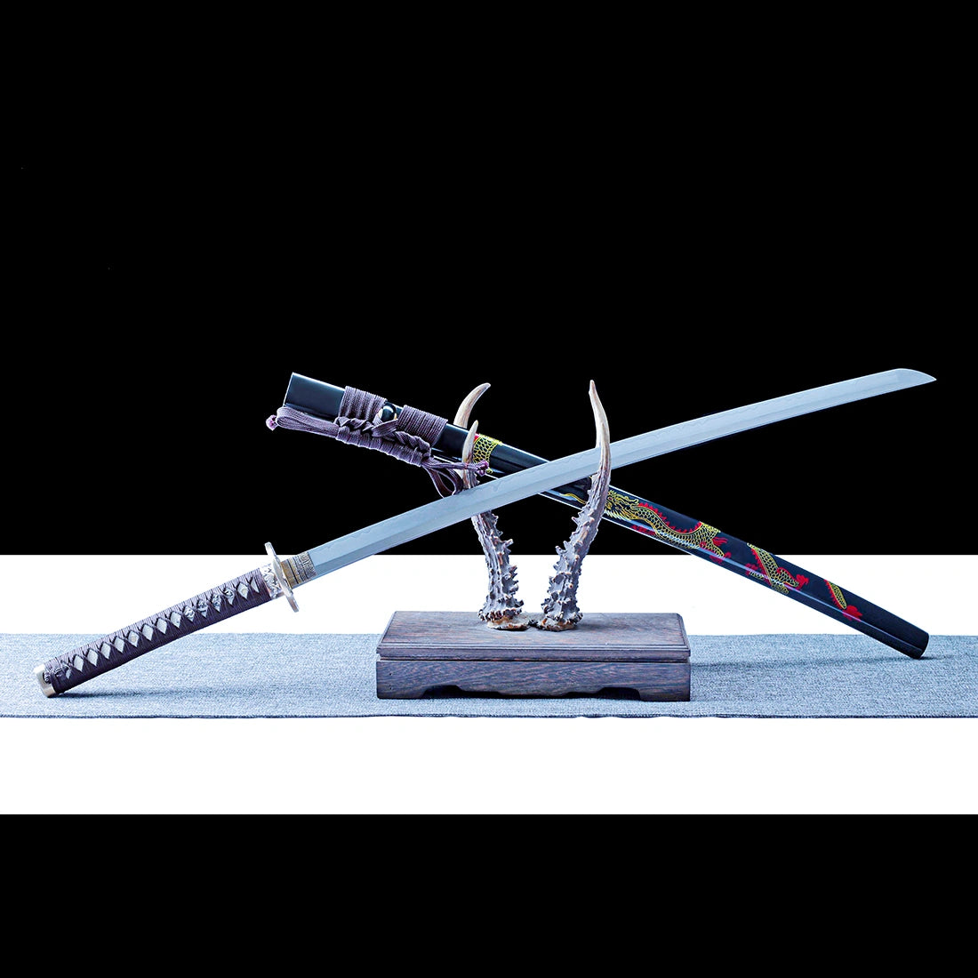 Authentic Japanese Katana – High Performance T10 Carbon Steel Blade – Black Scabbard – Full Tang
